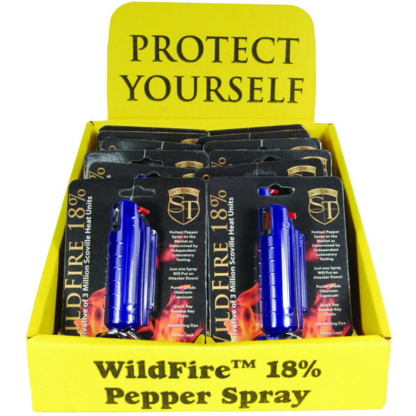 Wildfire 1.4% MC 1/2 oz pepper spray hard case with quick release keychain blue view 2